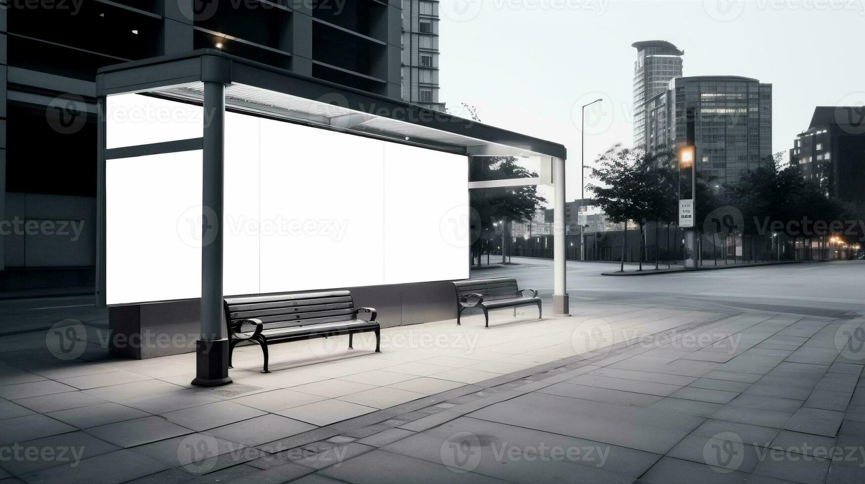 digitale media vuoto tabellone a autobus stazione cartello per Prodotto annuncio pubblicitario e design. creato con generativo ai foto