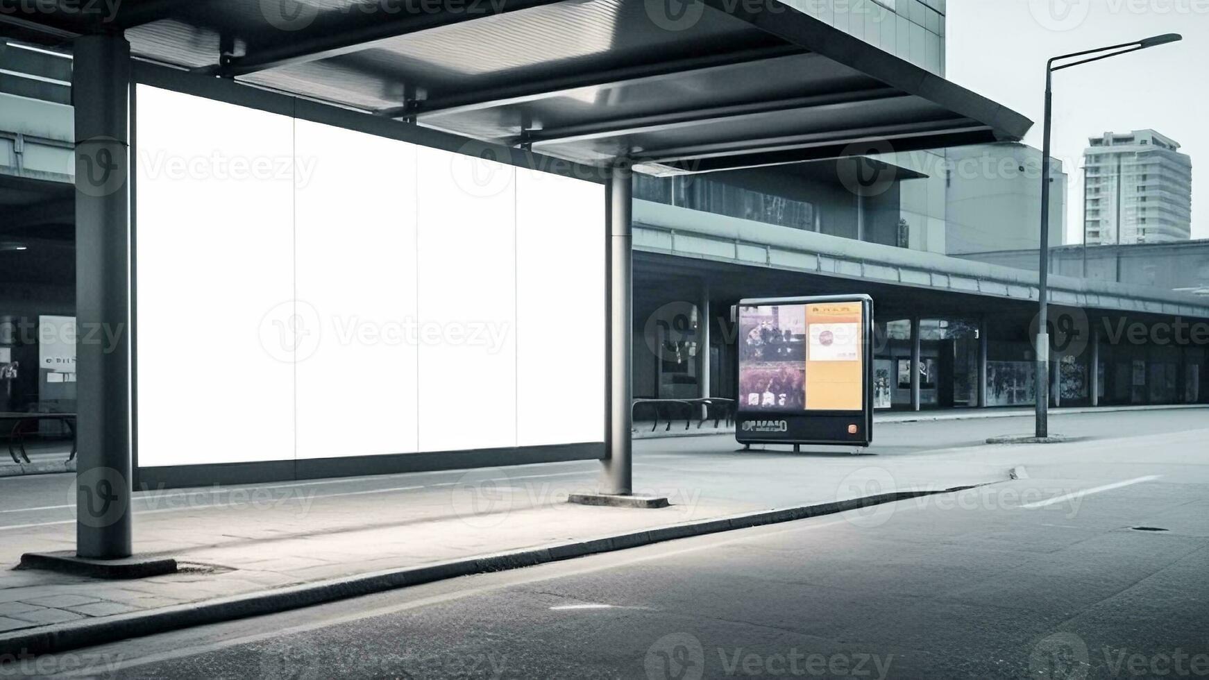 digitale media vuoto tabellone a autobus stazione cartello per Prodotto annuncio pubblicitario e design. creato con generativo ai foto