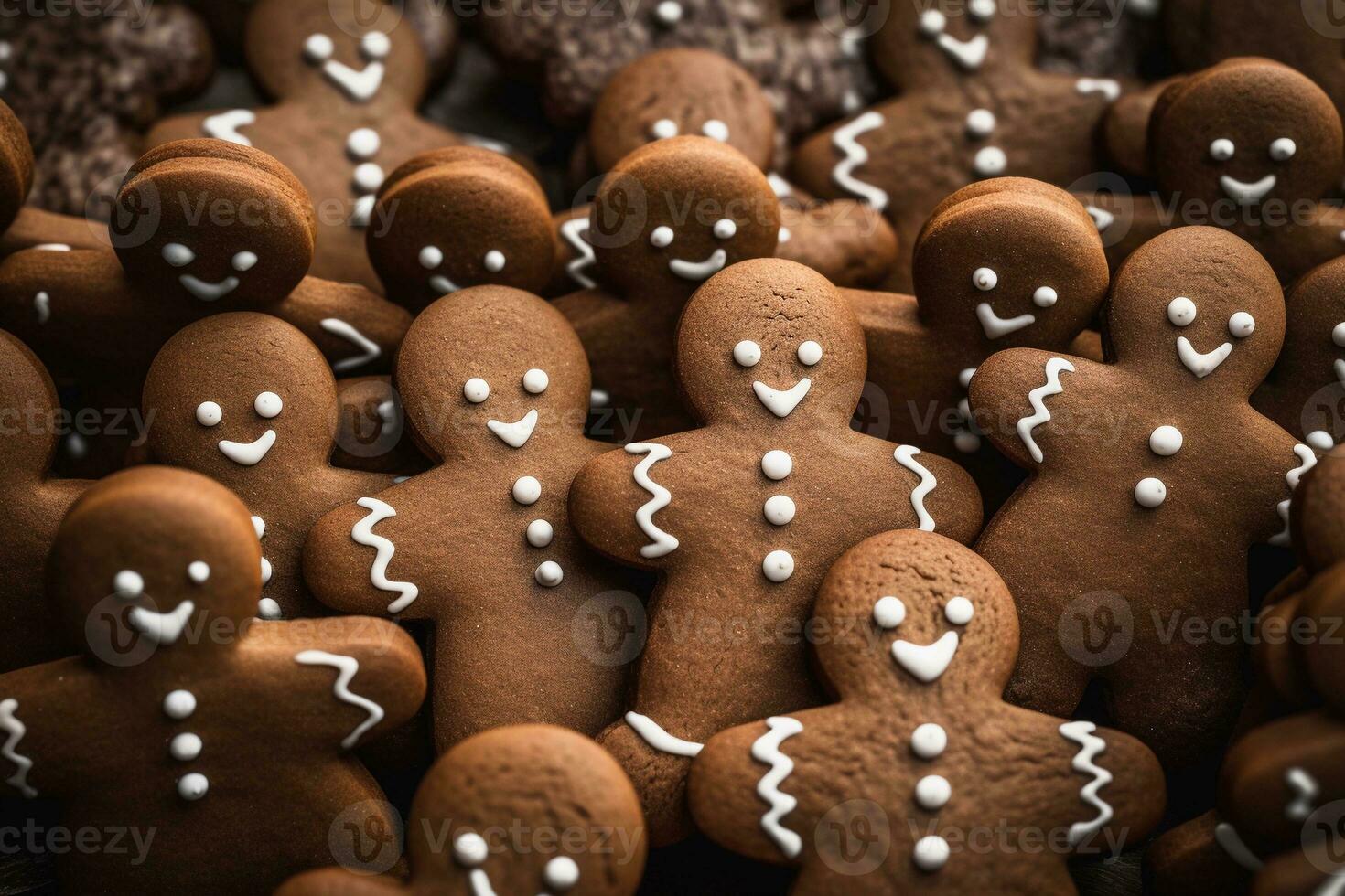 Pan di zenzero uomini fatti in casa biscotti, vicino su Visualizza. Natale pasticcini. ai generato. foto
