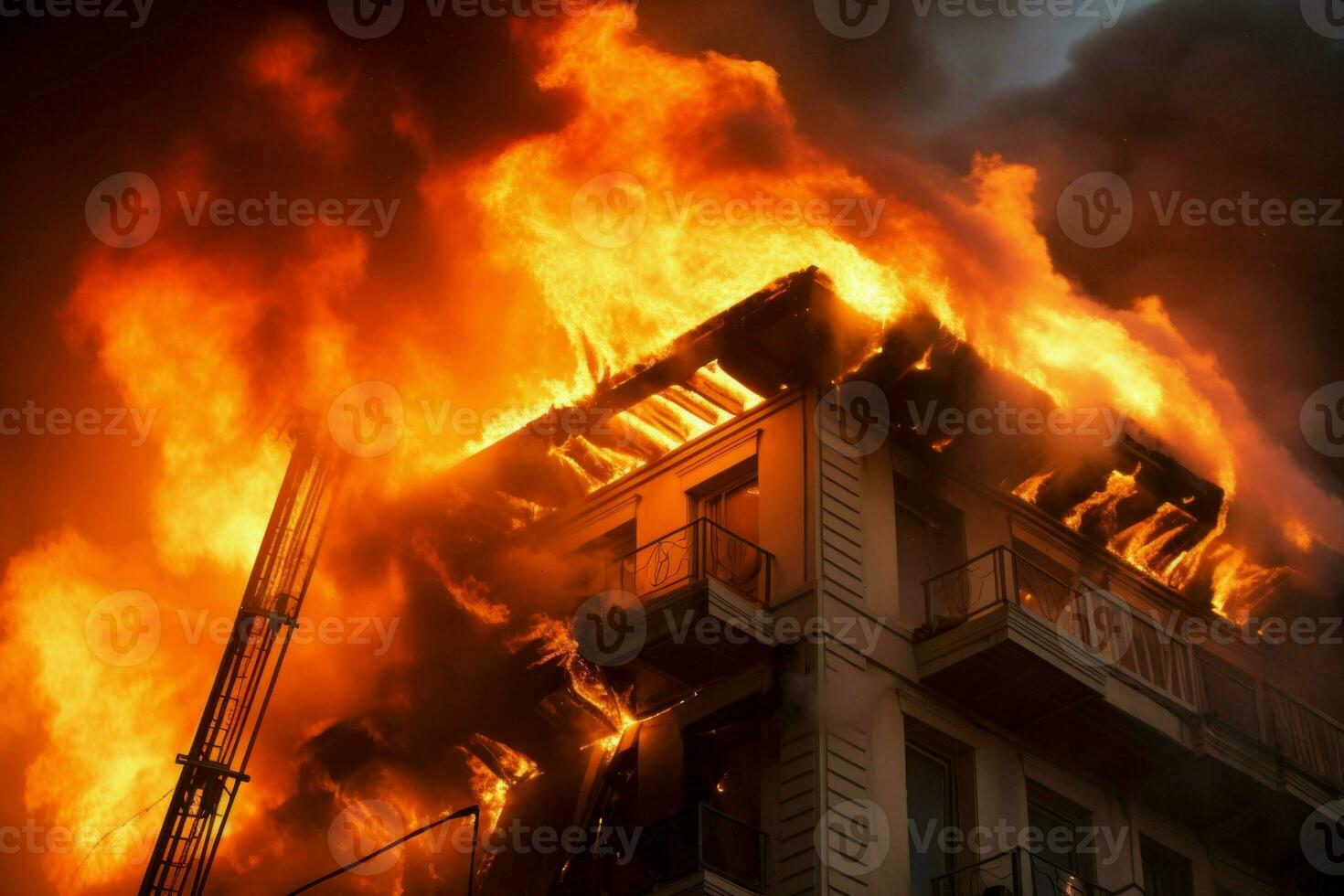 sfolgorante edificio fuoco avvicinamento. creare ai foto