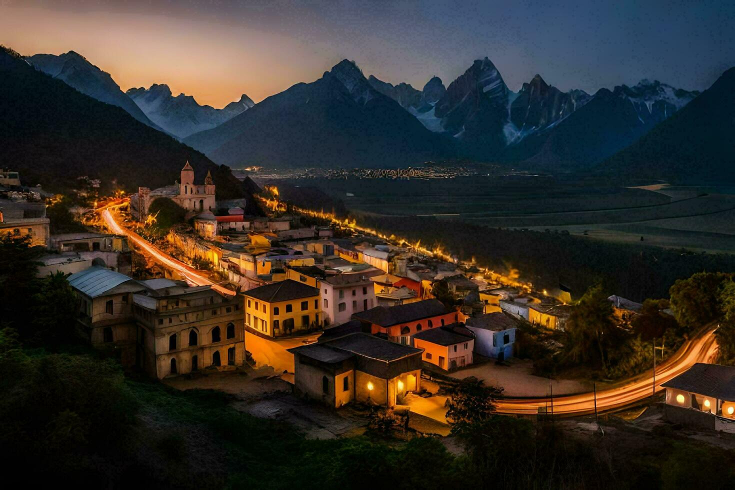 foto sfondo il cielo, montagne, il città, il montagne, il città, il montagne,. ai-generato