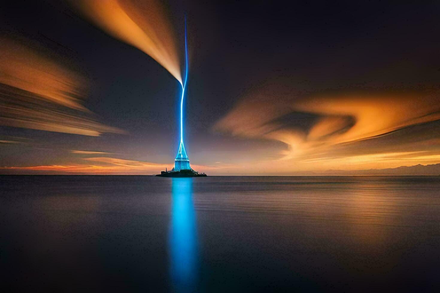 il faro a notte con un' lungo esposizione. ai-generato foto