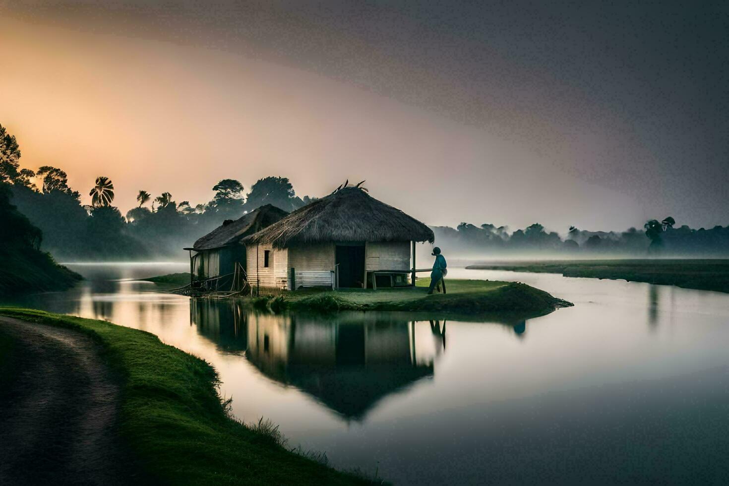 il Casa su il fiume. ai-generato foto