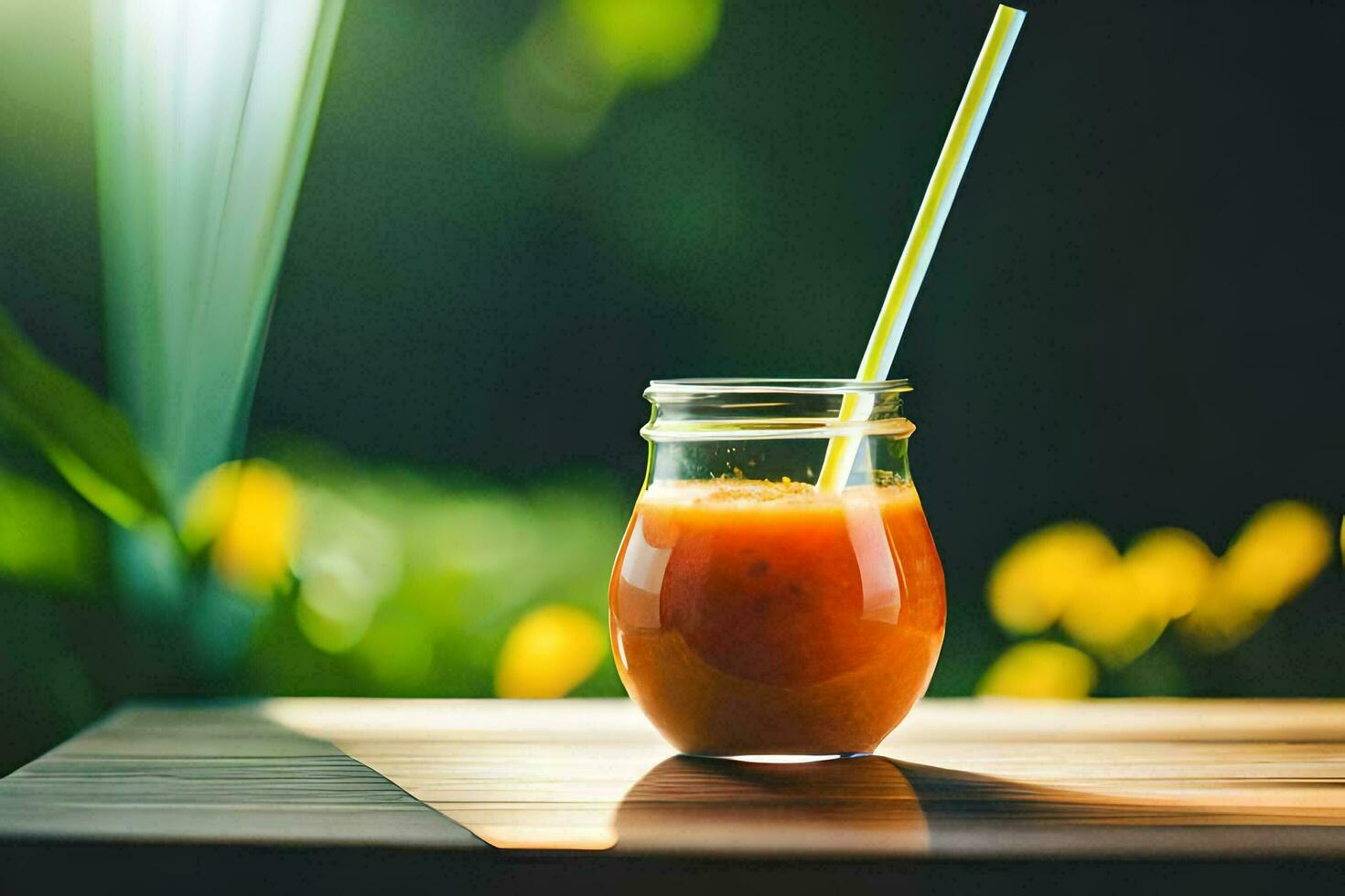 un' bicchiere vaso con un' cannuccia seduta su un' tavolo. ai-generato foto