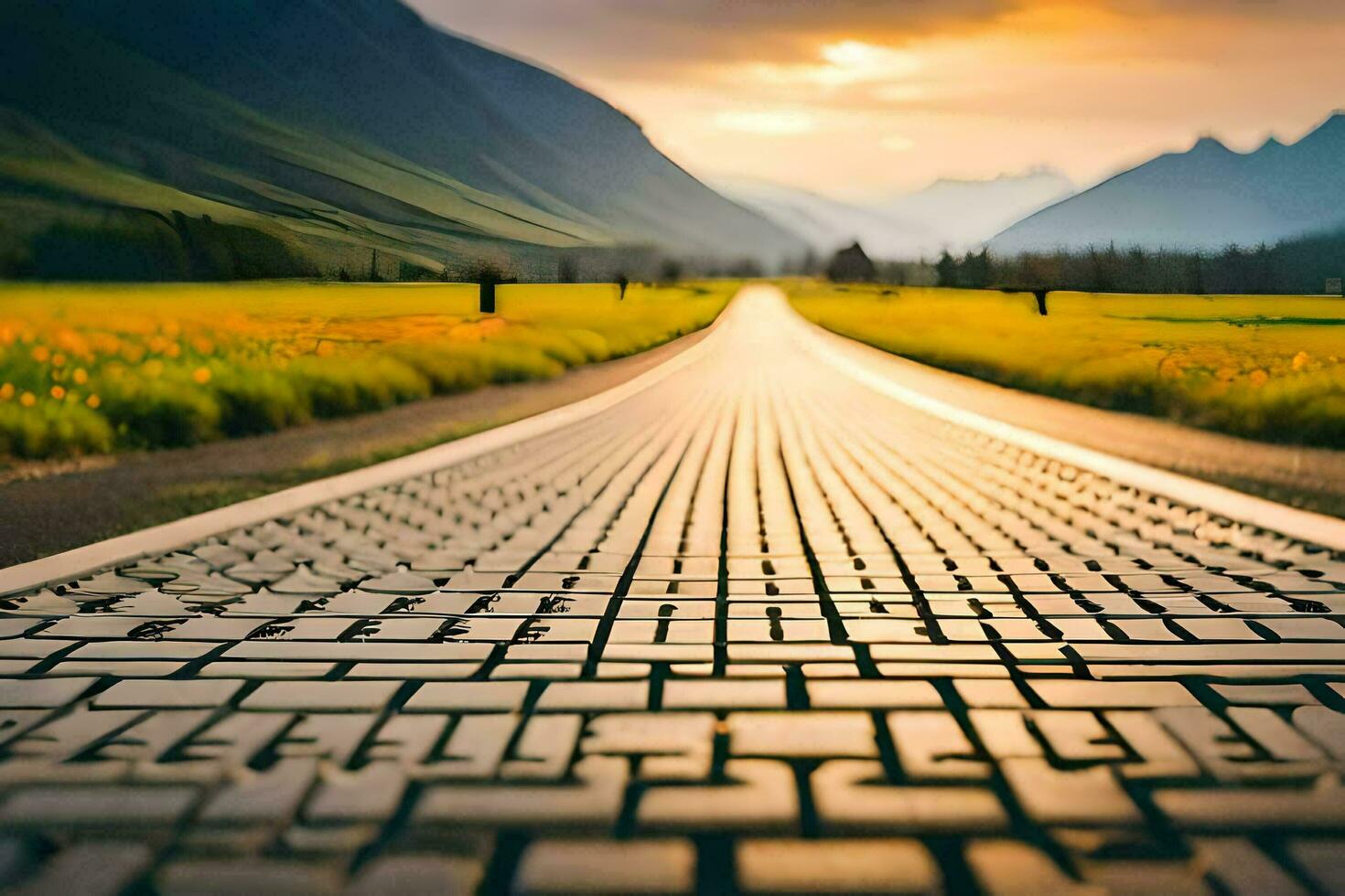 un' strada con un' sentiero principale per il montagne. ai-generato foto