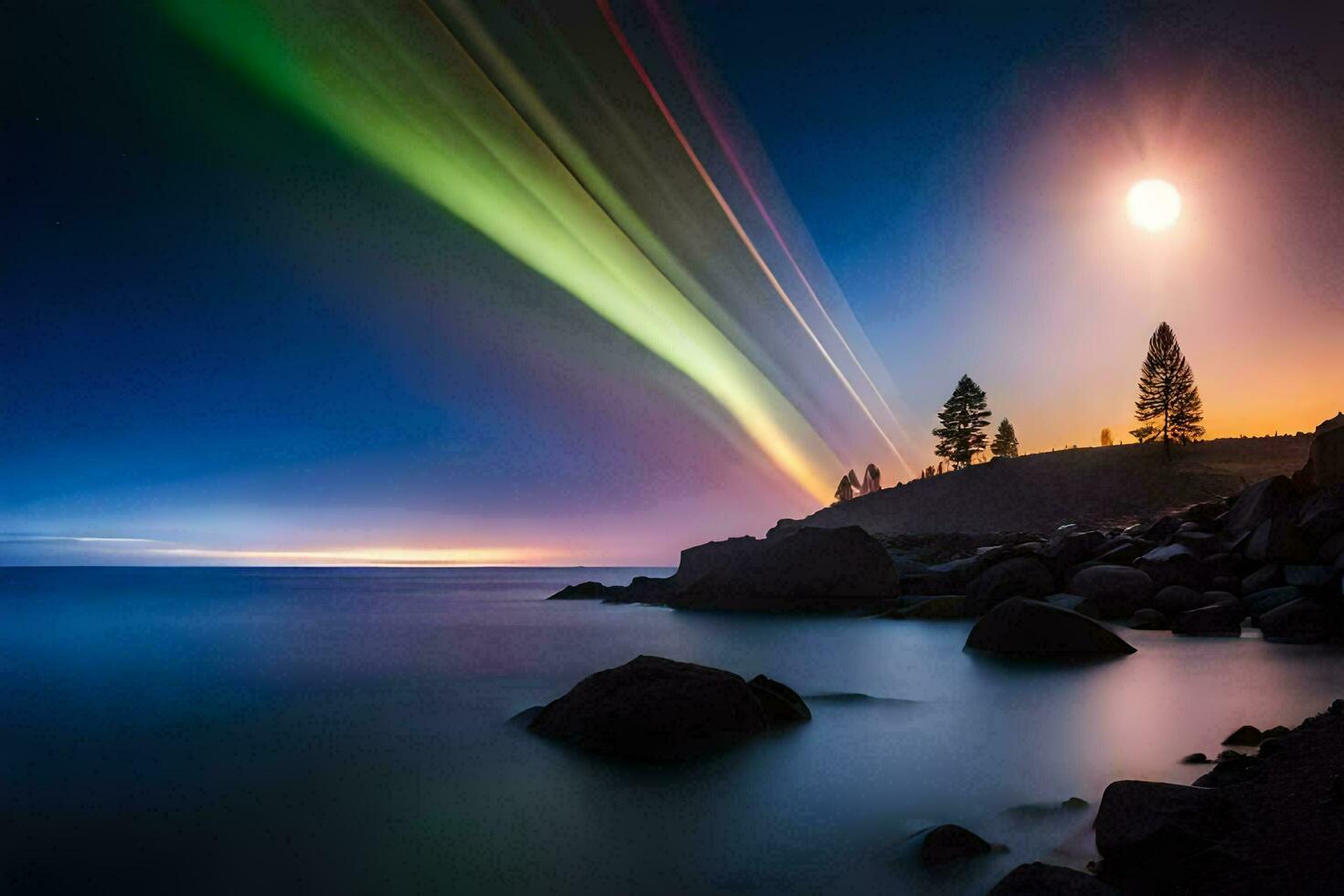 il aurora Borealis al di sopra di il oceano. ai-generato foto