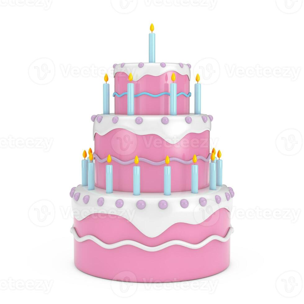 compleanno cartone animato dolce stanco torta con candele. 3d interpretazione foto