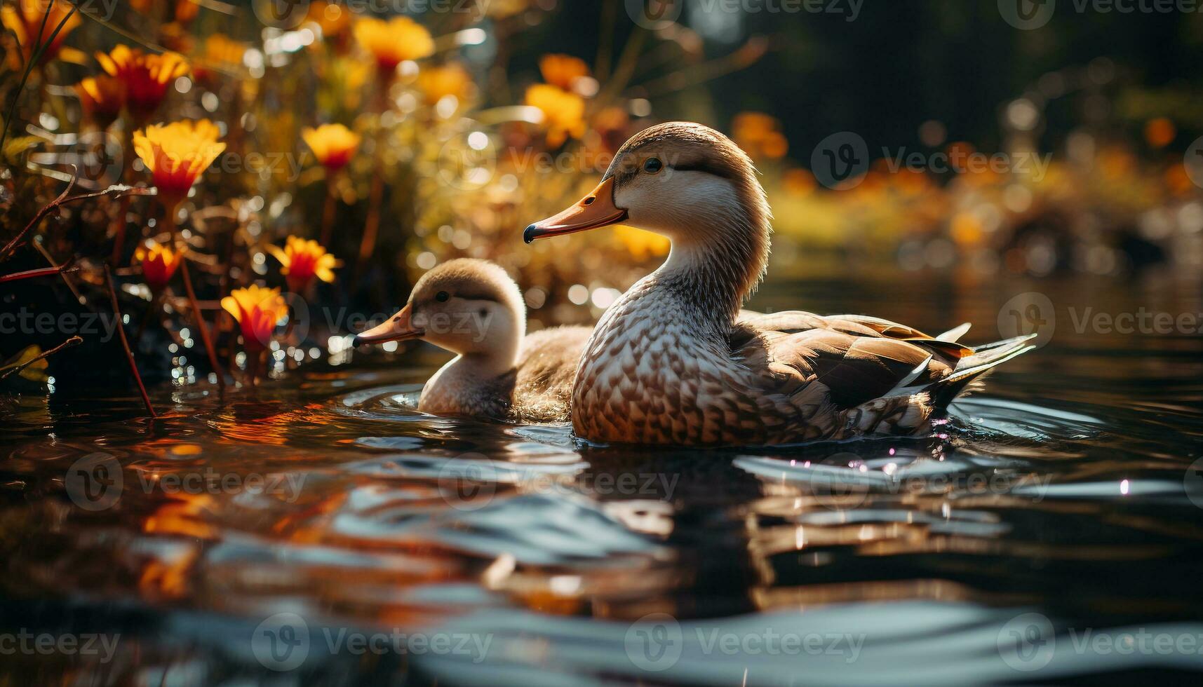 un' bellissimo mallardo anatra ciarlatani di il tranquillo stagno nel natura generato di ai foto