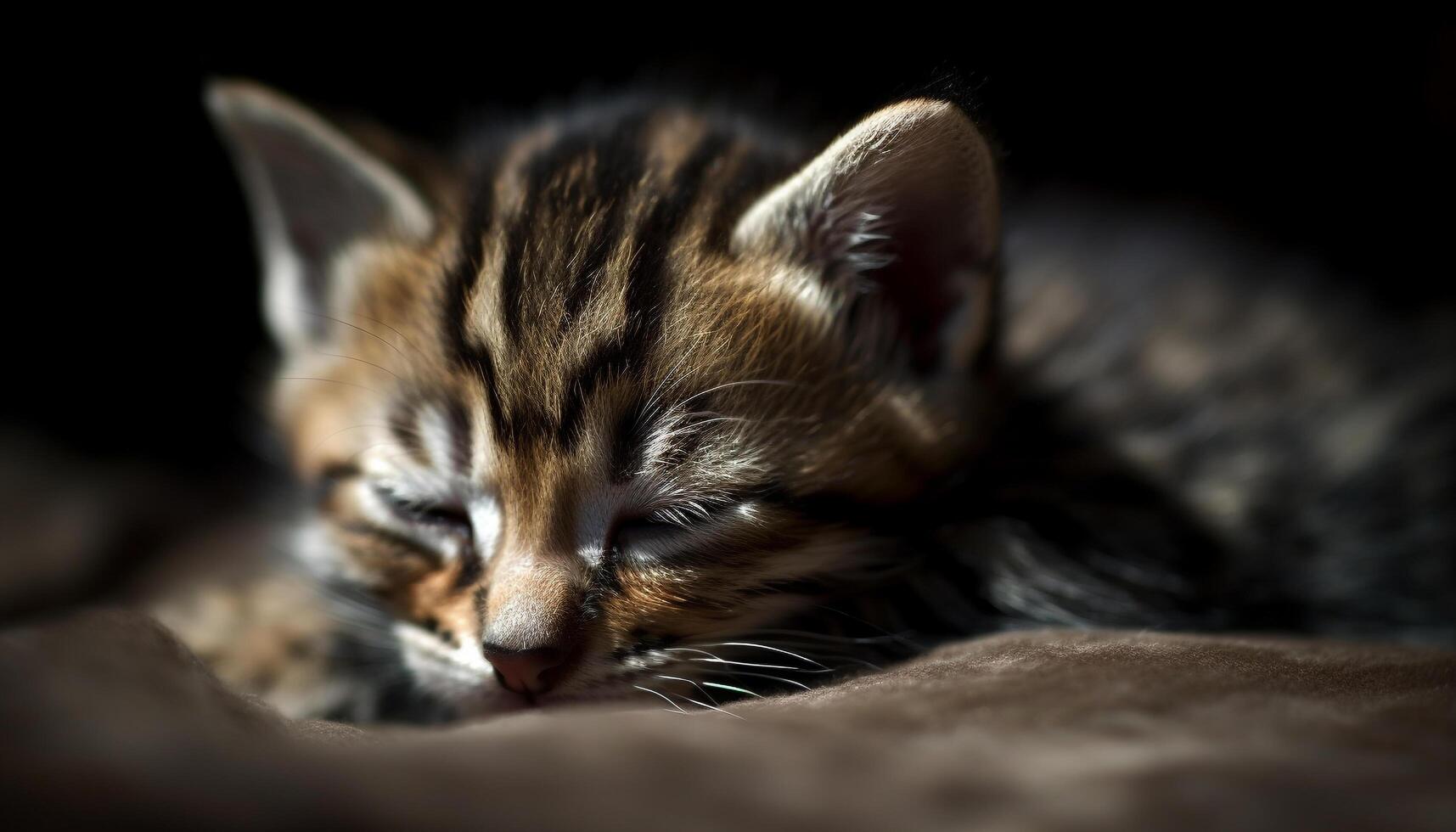 carino gattino, domestico gatto, peloso, dormendo, a strisce, piccolo, adorabile generato di ai foto