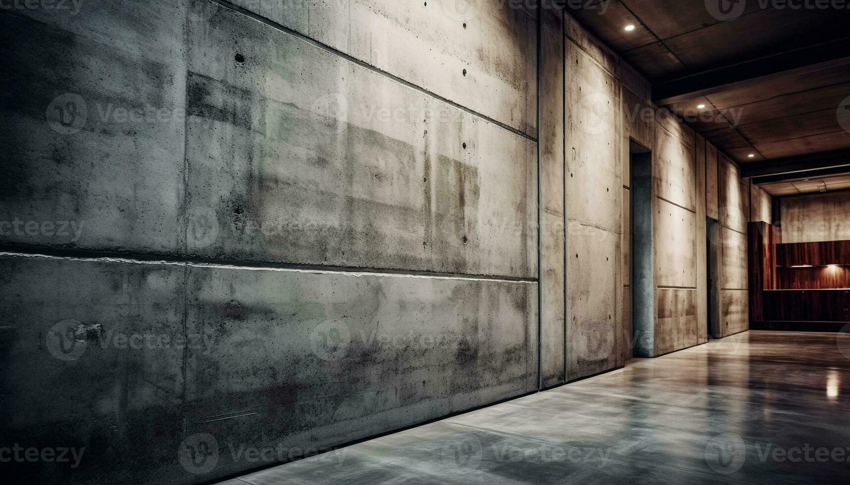 moderno calcestruzzo pavimentazione nel un' scuro, vuoto appartamento con scarso design generato di ai foto