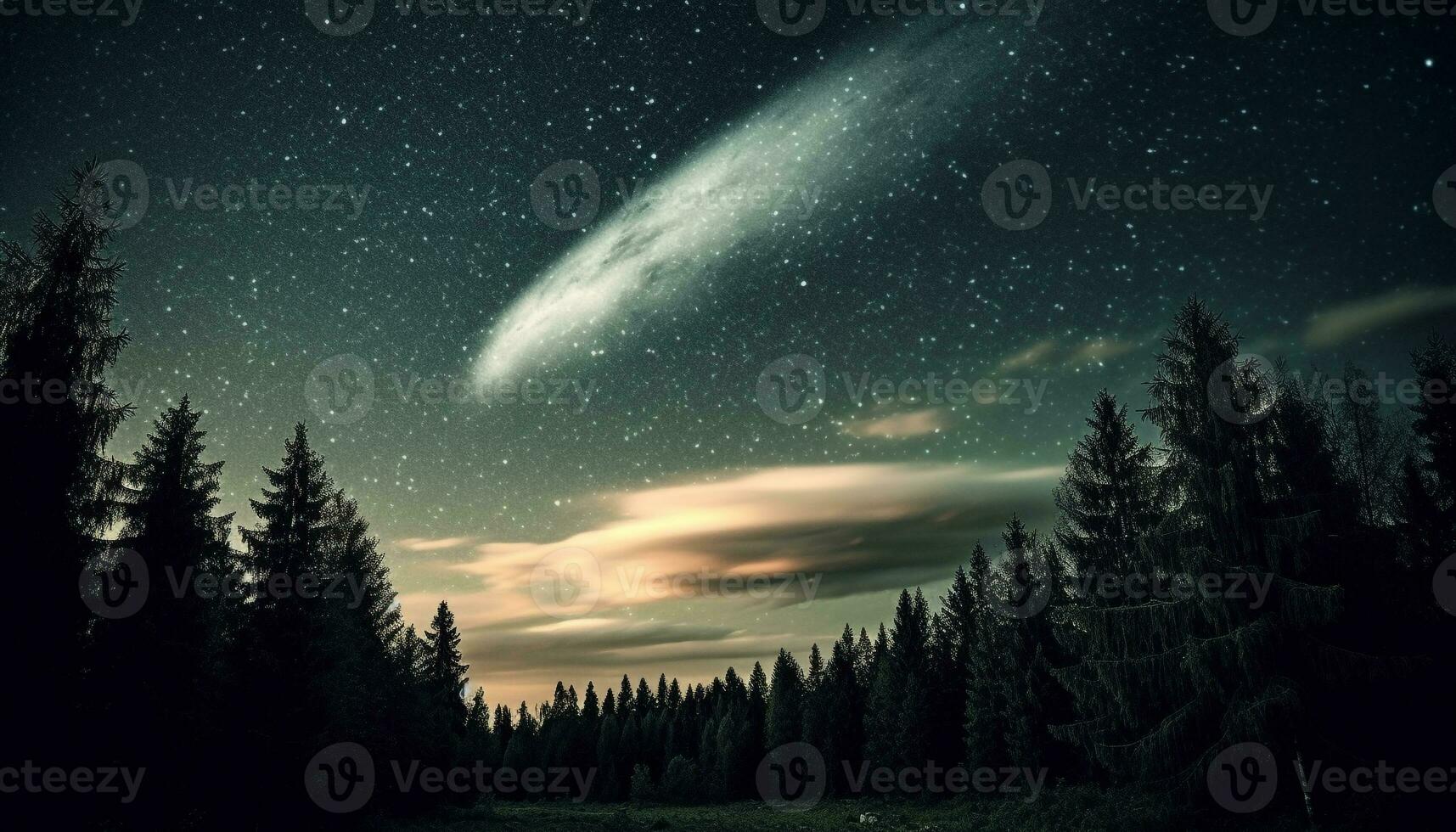 latteo modo si illumina maestoso notte cielo, rivelatrice tranquillo natura bellezza generato di ai foto