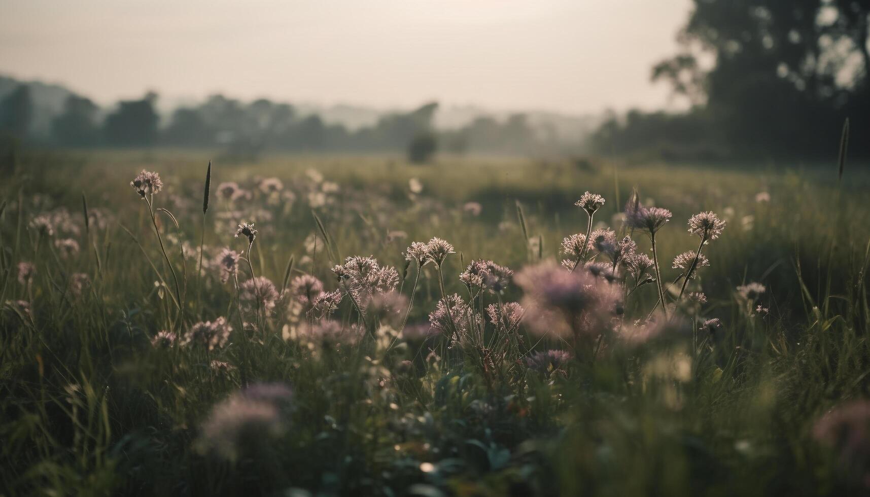 natura prato nel estate, all'aperto, erba, e fiori selvatici fioritura generato di ai foto