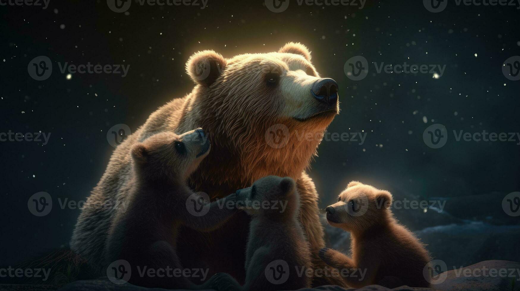 madre Marrone orso con sua Due cuccioli. natura scena foto