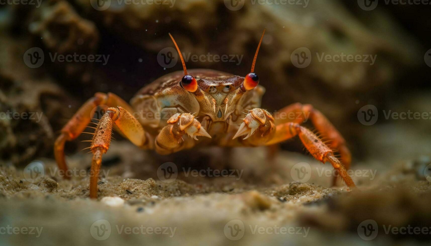 vicino su di un' piccolo Granchio artiglio nel il subacqueo scogliera generato di ai foto