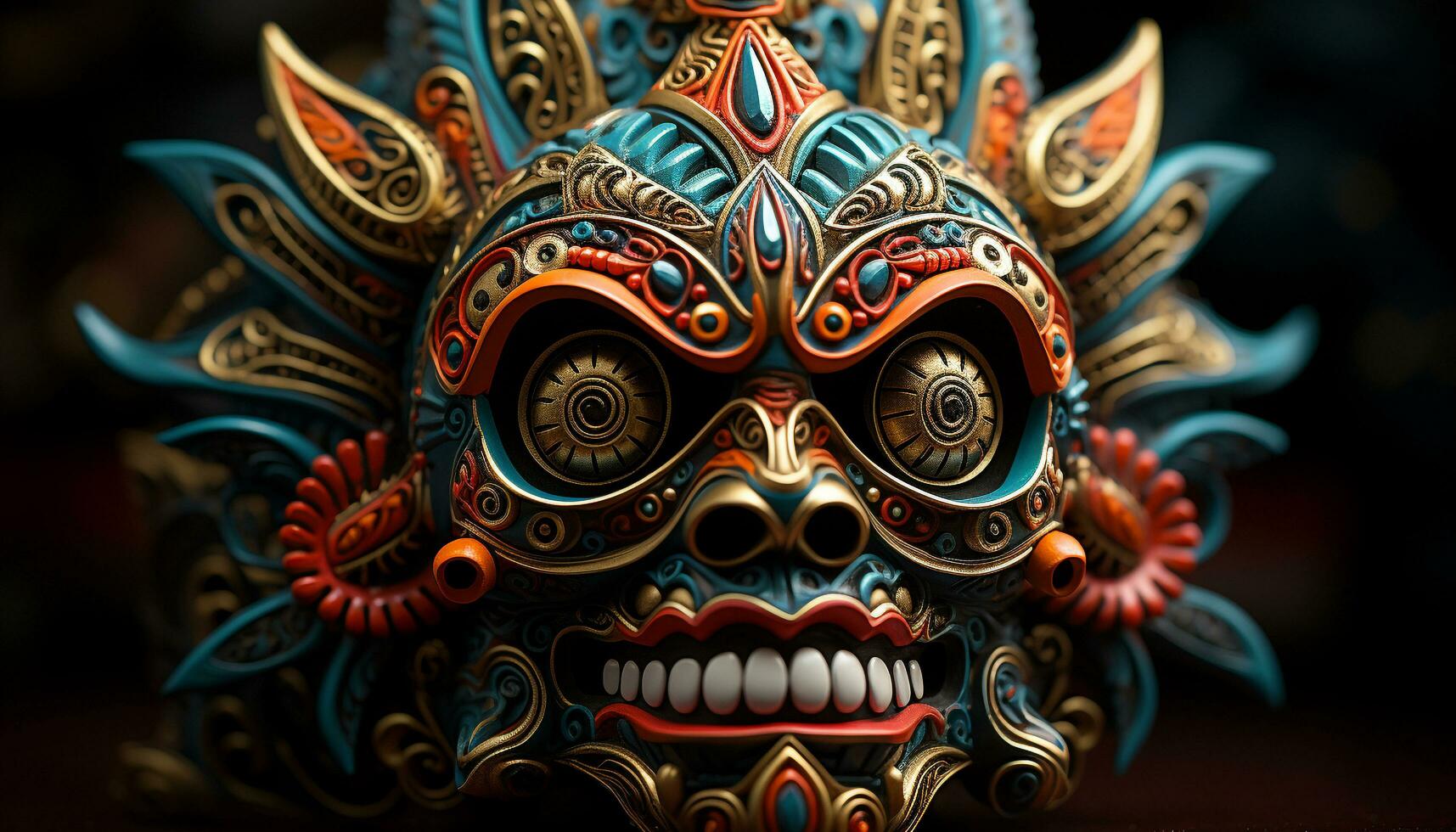 indigeno culture celebrare spiritualità con antico, ornato, Multi colorato maschere generato di ai foto