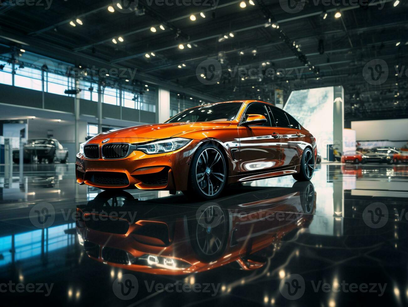 BMW 3 serie esposizione. generativo ai foto