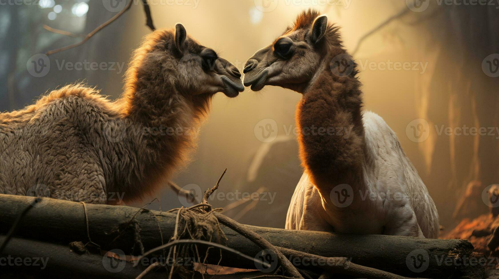 foto di da sciogliere il cuore Due cammelli con un enfasi su espressione di amore. generativo ai