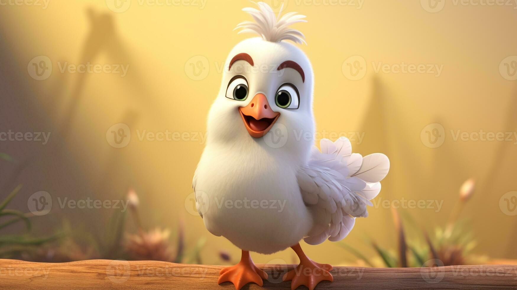 un' carino poco gallo pollo nel disney cartone animato stile. generativo ai foto