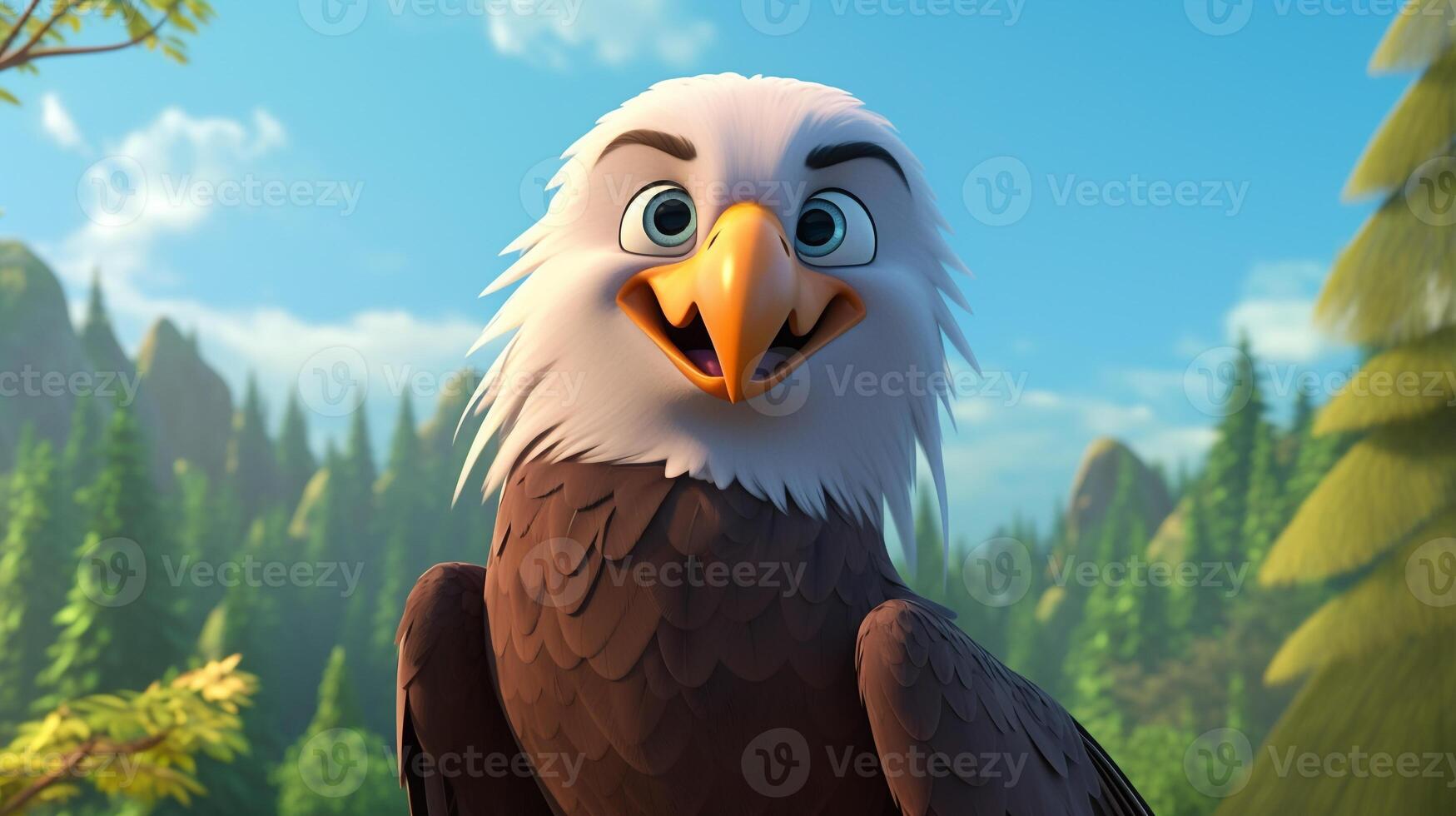 un' carino poco Calvo aquila nel disney cartone animato stile. generativo ai foto