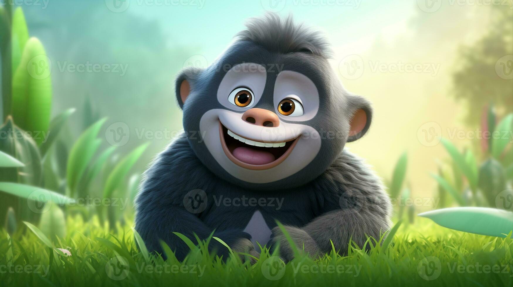 un' carino poco gorilla nel disney cartone animato stile. generativo ai foto