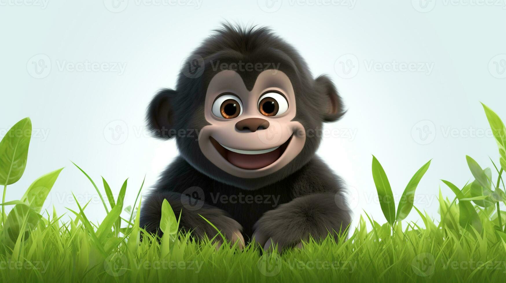 un' carino poco gorilla nel disney cartone animato stile. generativo ai foto