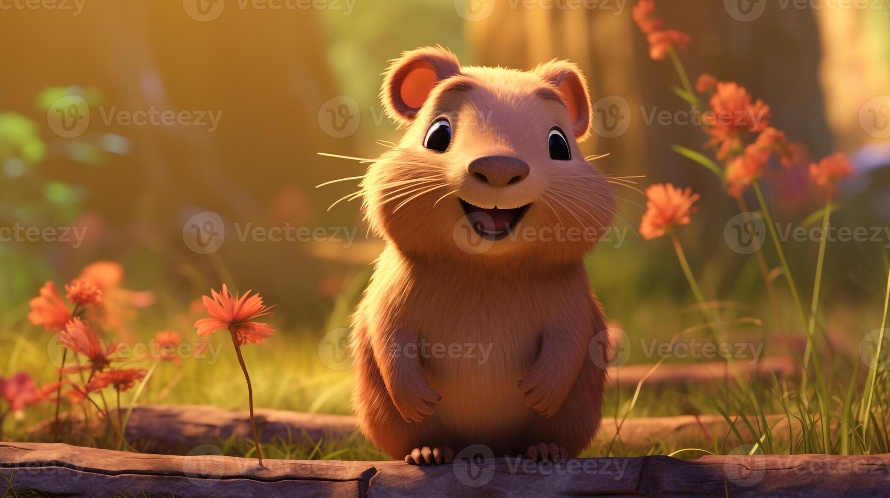 un' carino poco capibara nel disney cartone animato stile. generativo ai foto