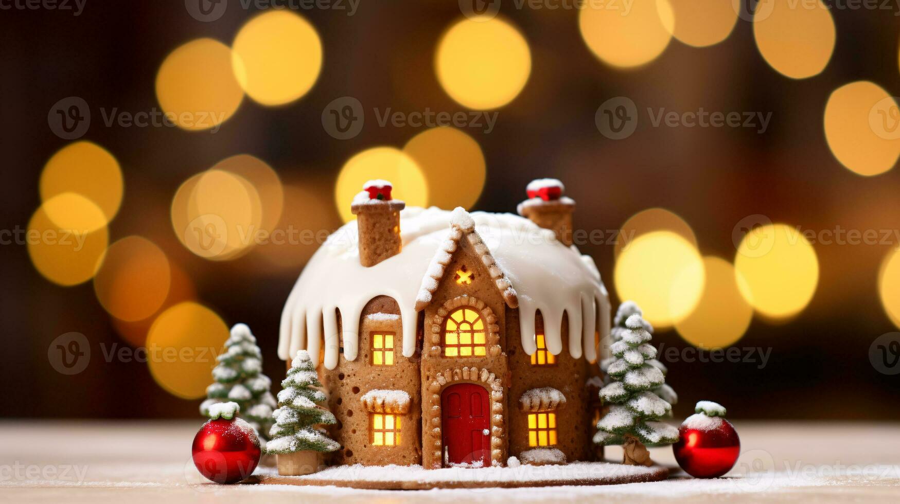 ai generativo Natale Pan di zenzero case e villaggio vicino su tiro di decorato Pan di zenzero biscotti foto