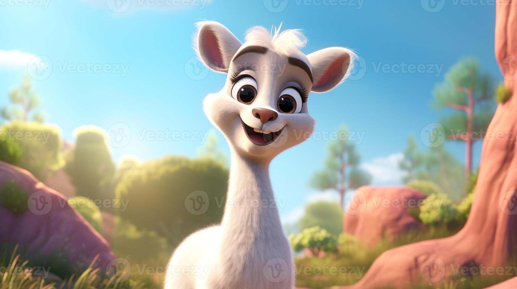 un' carino poco lama nel disney cartone animato stile. generativo ai foto