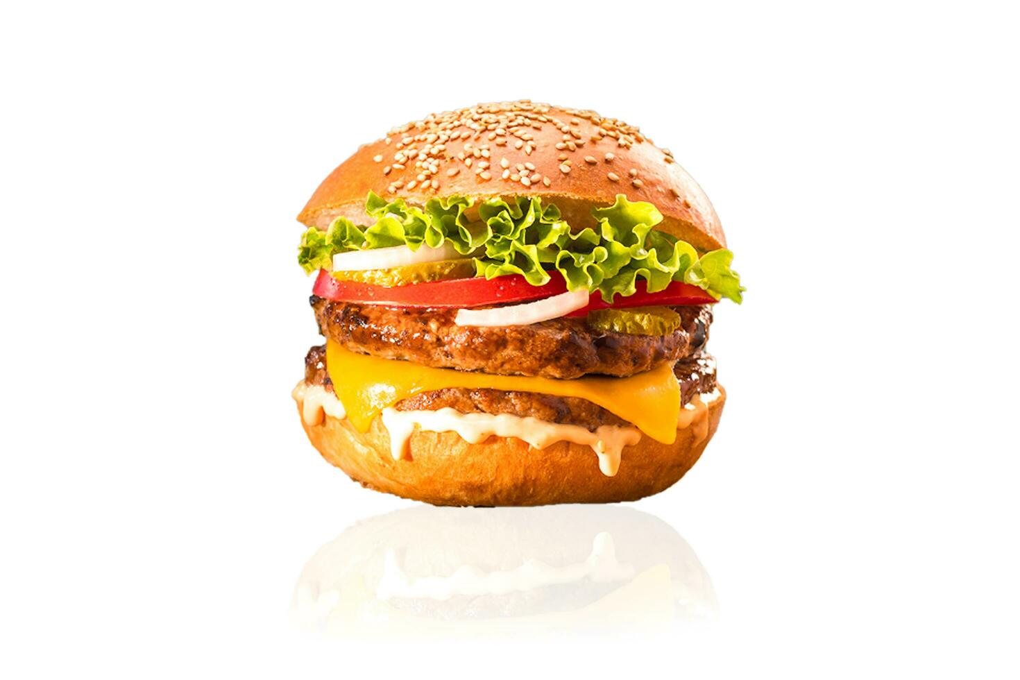 ronzio hamburger, formaggio hamburger, verdura hamburger, Fast food, Manzo hamburger, cipolla, pane, ketchup foto