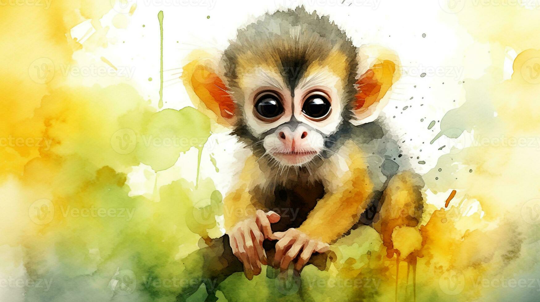 un' carino poco scoiattolo scimmia nel acquerello stile. generativo ai foto