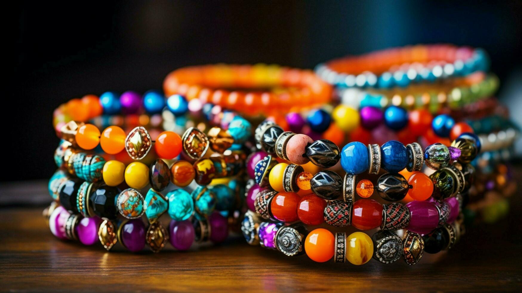 un' collezione di colorato bracciali con il parola maharani foto