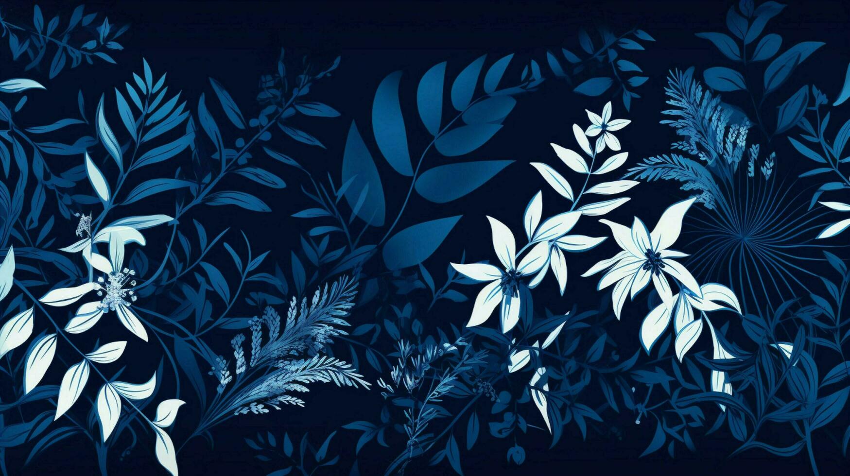 astratto botanico modello nel silhouette su blu fondale foto