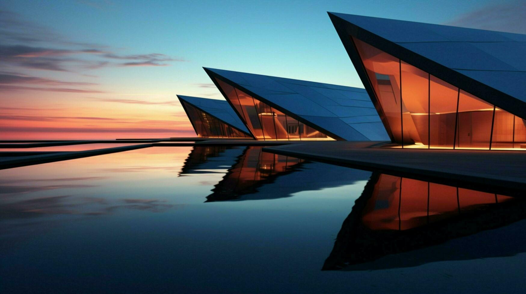 astratto design riflette moderno architettura a crepuscolo foto