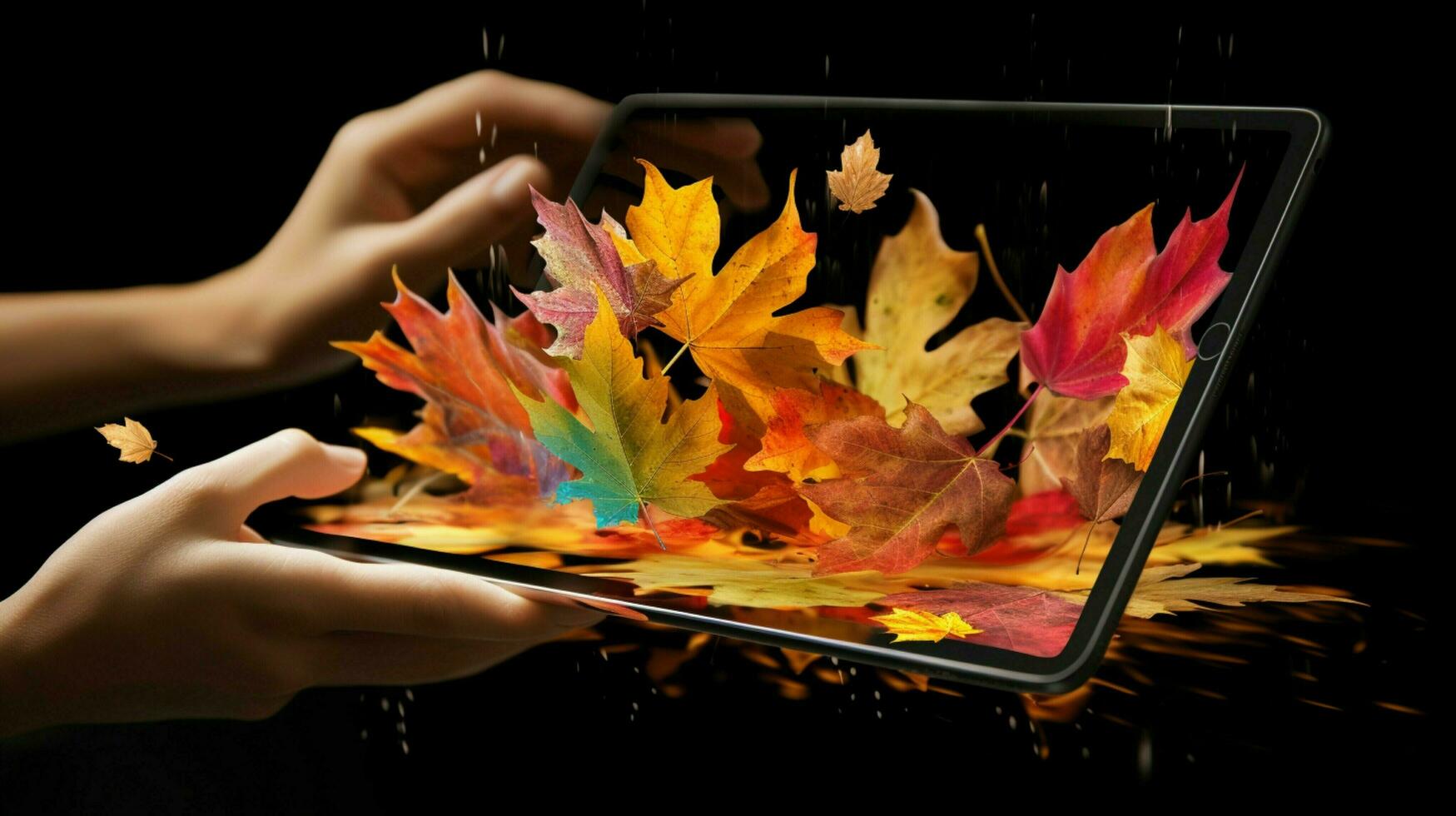 autunno foglie nel tavoletta Schermo tecnologia foto