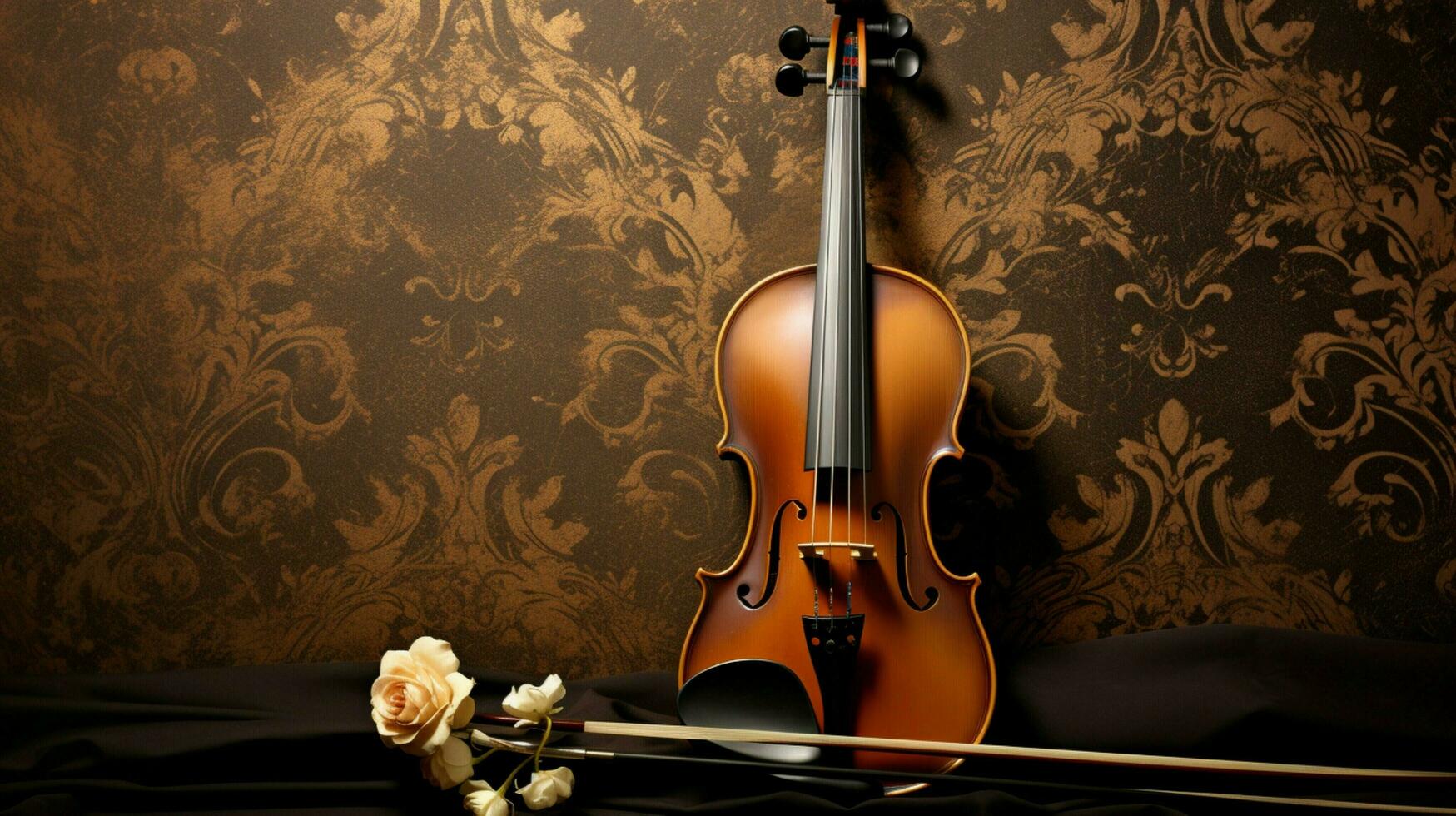 classico eleganza violino su astratto ornato fondale foto