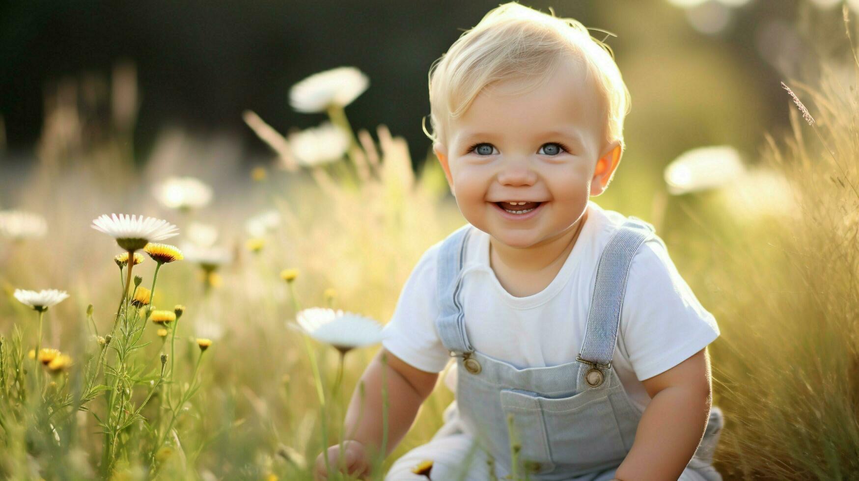 carino bambino ragazzo giocando all'aperto sorridente con innocenza foto