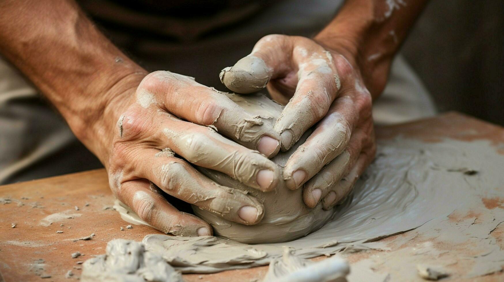 sporco mano muffe argilla nel all'aperto laboratorio foto