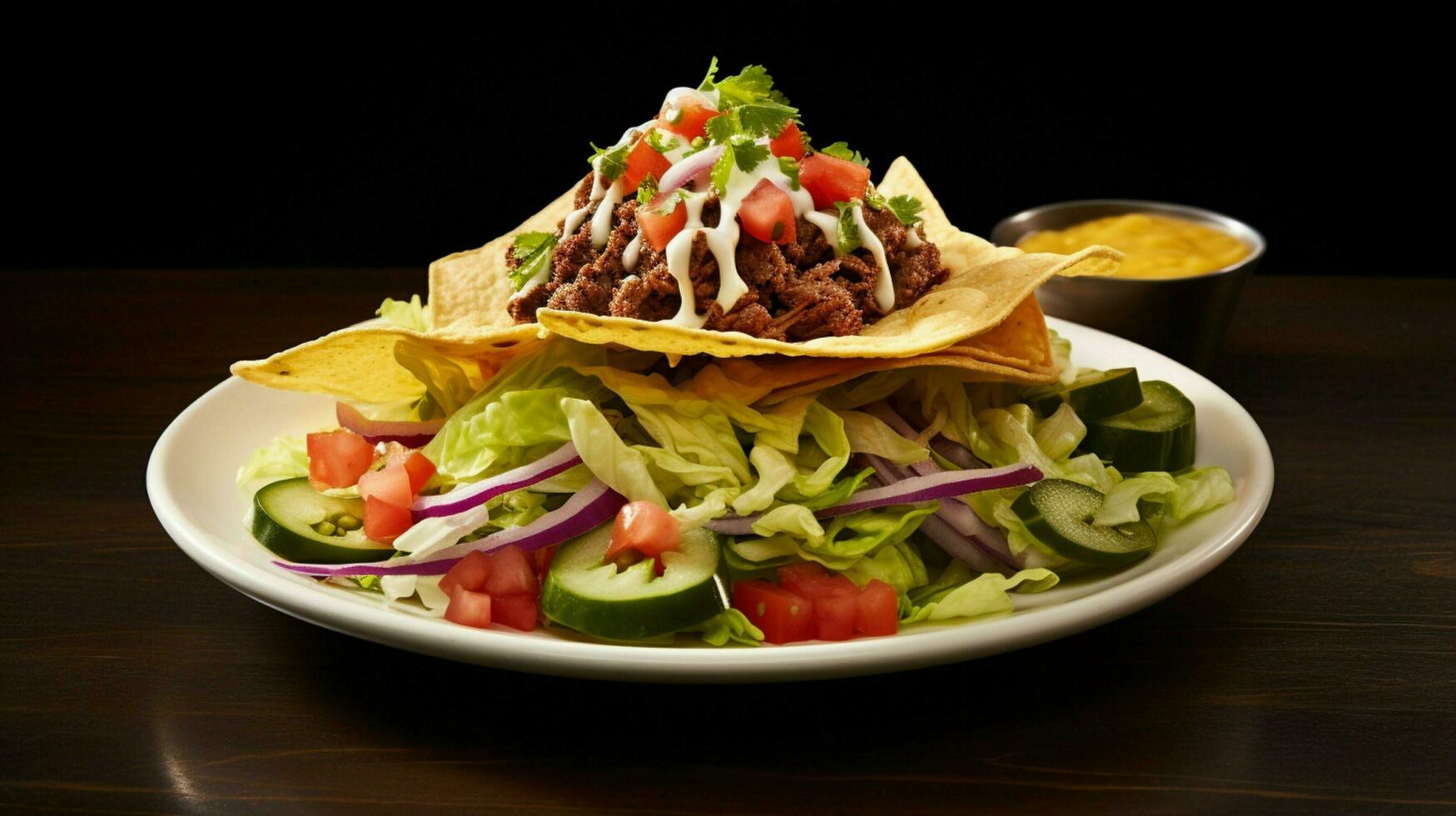 fresco buongustaio pasto Manzo taco insalata piatto foto