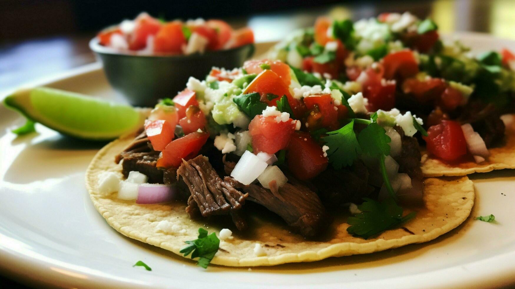 grigliato Manzo taco con fresco pomodoro coriandolo e fatti in casa foto