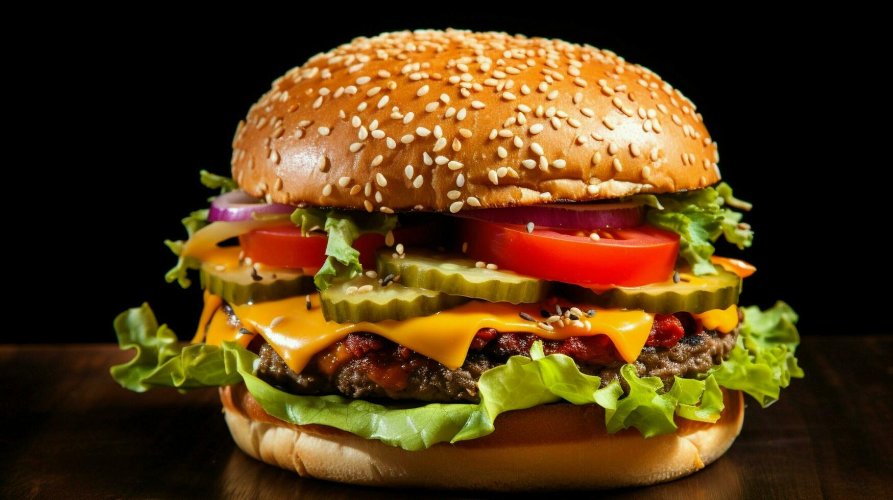 grigliato buongustaio hamburger al formaggio con fresco verdure su fatti in casa foto