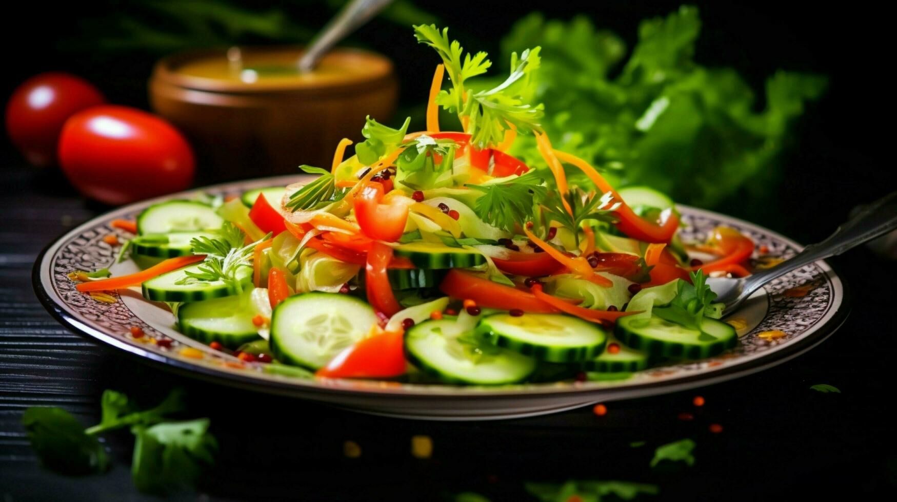 salutare mangiare fresco verdura insalata un' buongustaio vegetariano foto