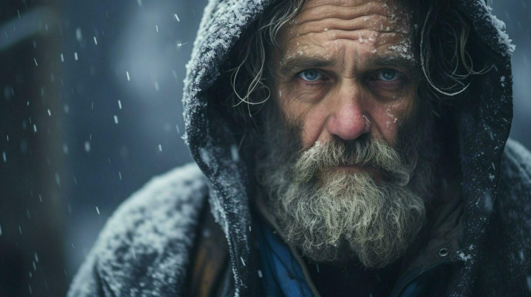 senza casa anziano uomo sembra triste nel inverno solitudine foto