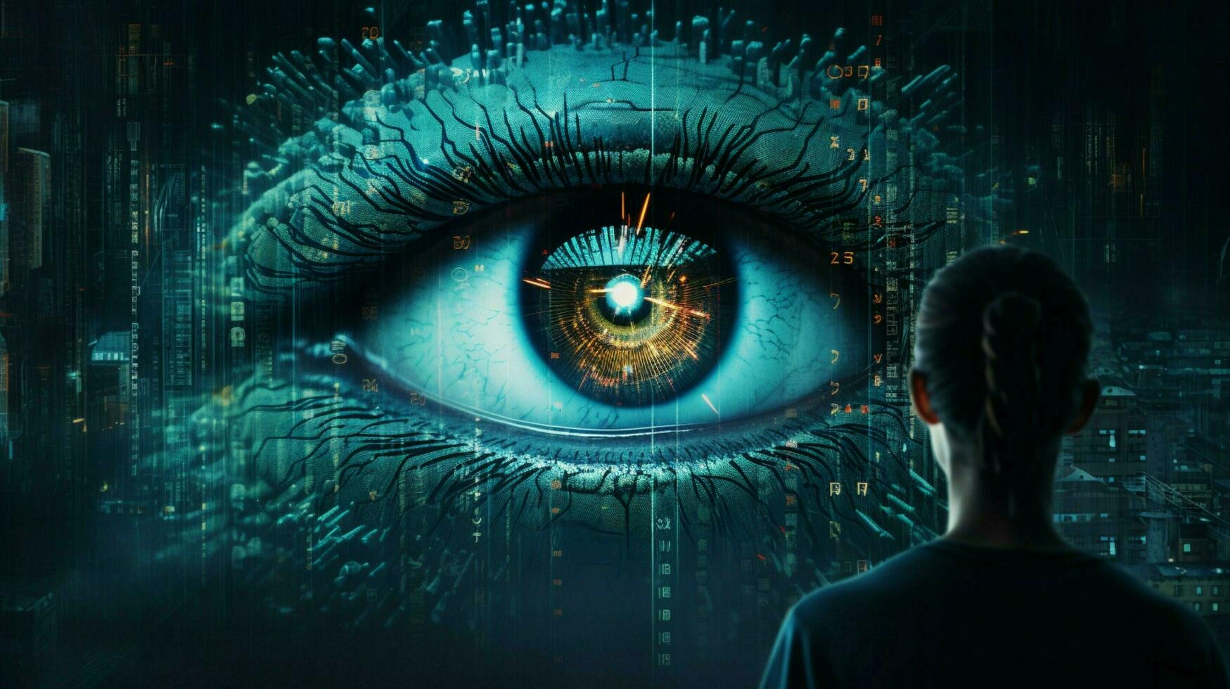 umano occhio Guardando futuristico sicurezza sistema dati foto