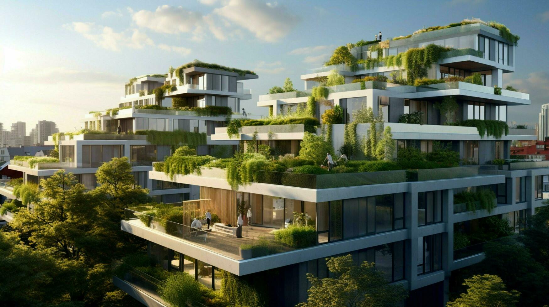 moderno Residenziale quartiere con verde tetto e balcone foto