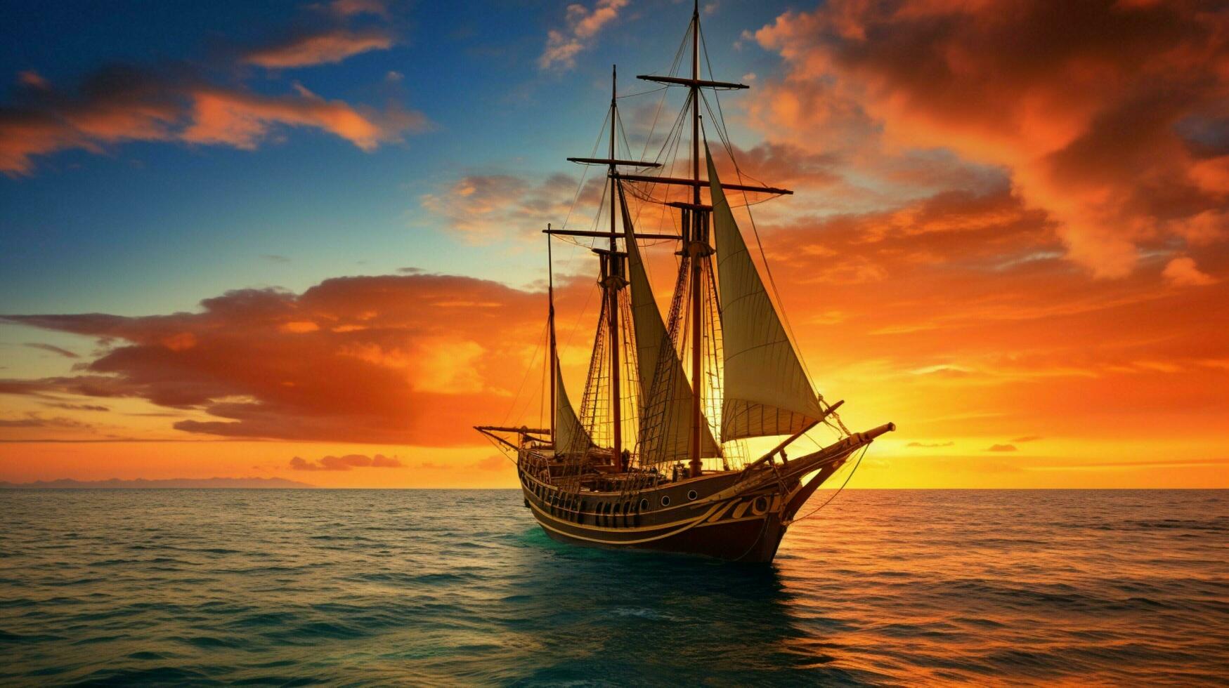 nautico nave vele in tropicale bellezza a alba foto