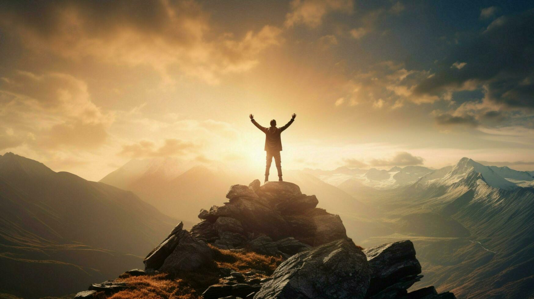 uno persona in piedi su montagna raggiungimento successo foto