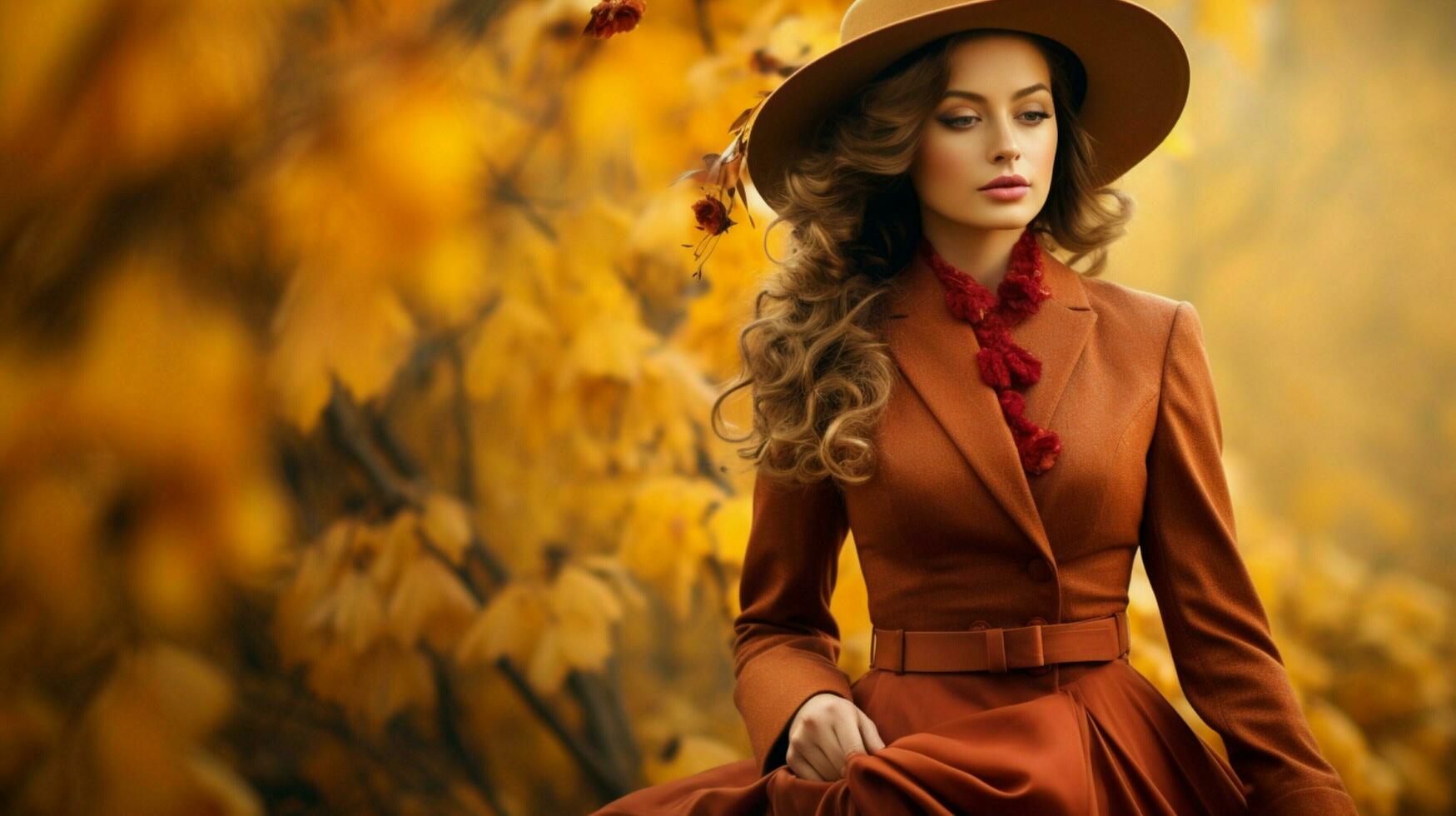 uno donna eleganza nel colorato autunno natura foto
