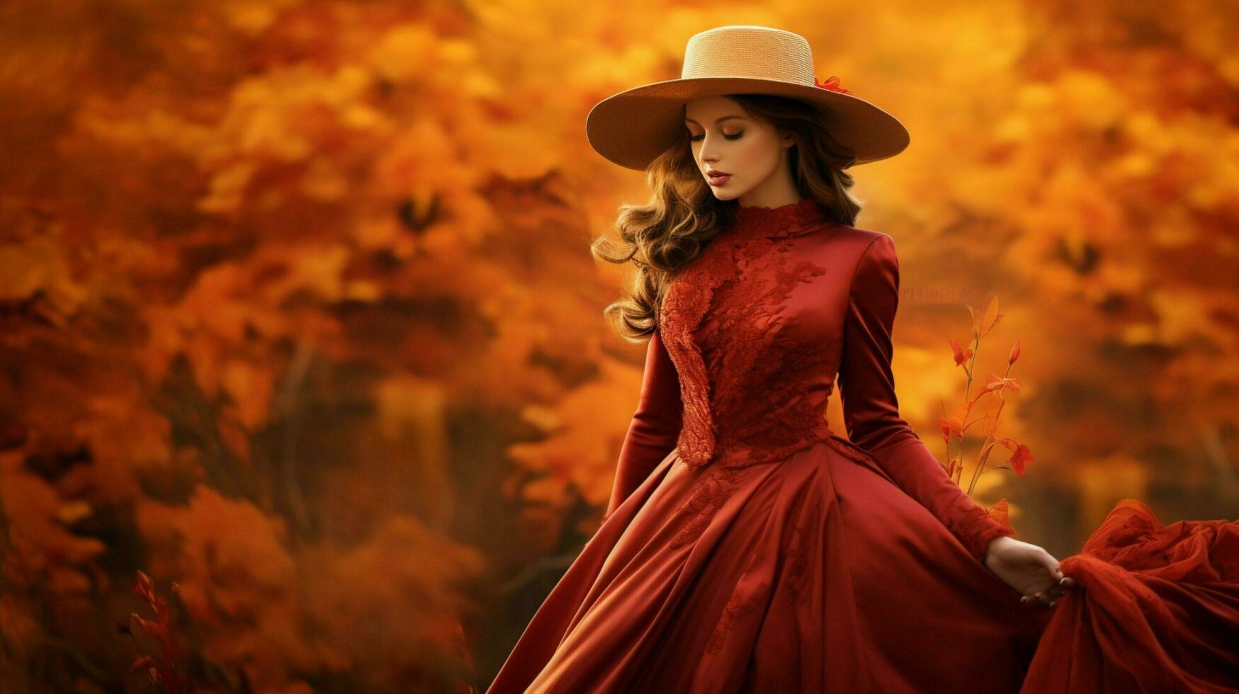 uno donna eleganza nel colorato autunno natura foto