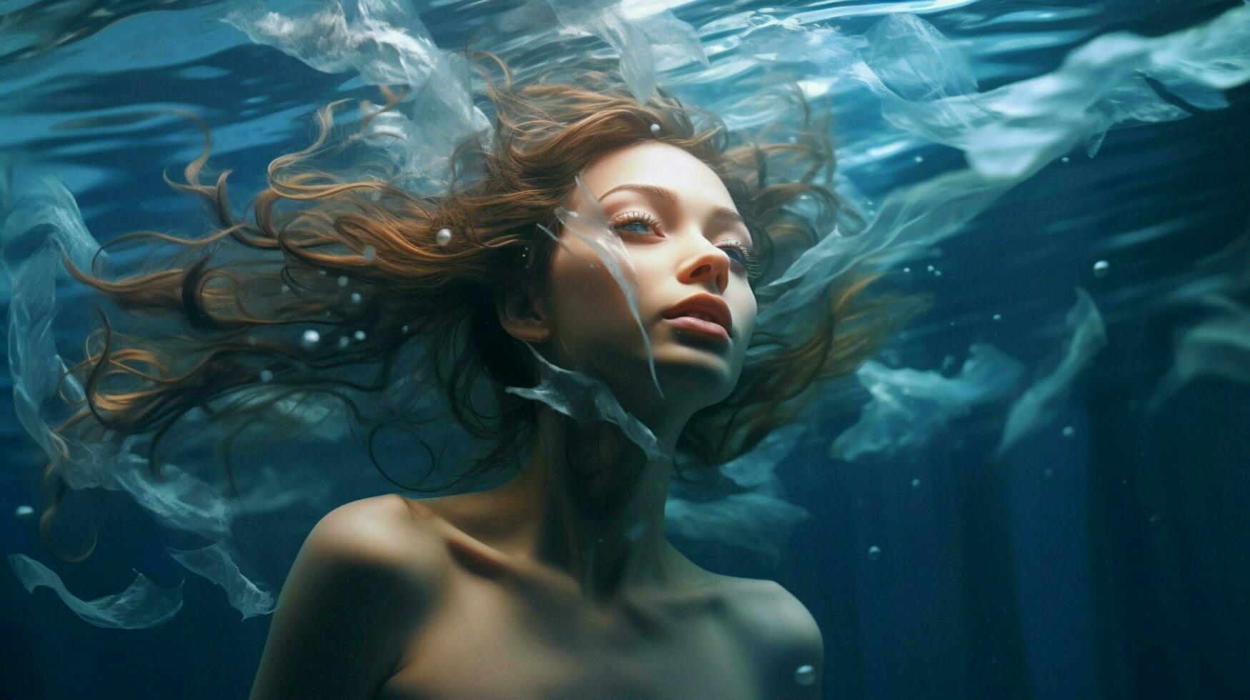 uno giovane donna blu ritratto subacqueo creatività foto