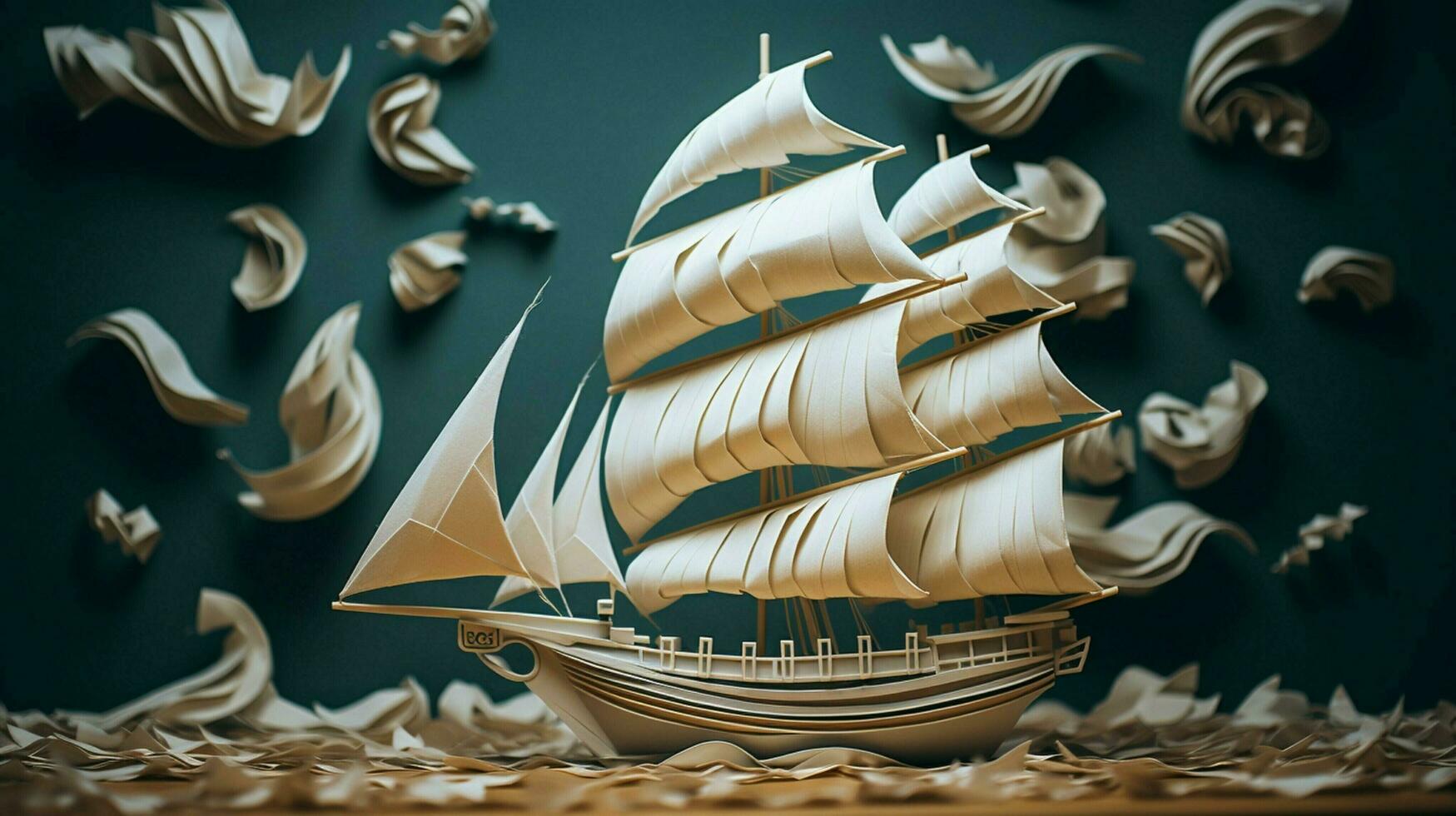 origami carta mestiere nave vele su immaginazione nautico foto